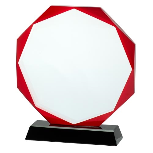 Glass Award Round rød med lasergravering