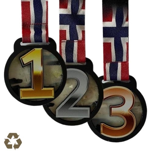 Resirkulert plast 1-2-3 medalje 70mm