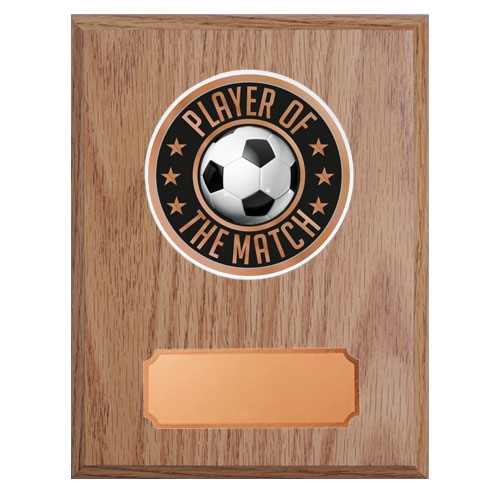 Lys treplakett med fotball man of the match motiv disk