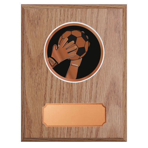 Lys treplakett med målmann motiv disk